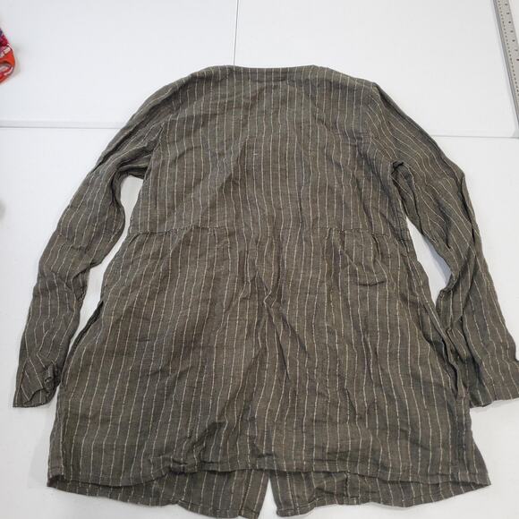 Pure Jill Linen Tunic Shirt Womens Small Green Stripe Long Sleeve Button Front - Picture 2 of 7